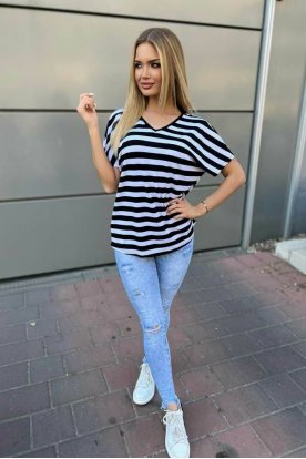 VICTORIA MODA Divatos bőszabású vastag csíkos hátul megkötős rövid ujjú felső