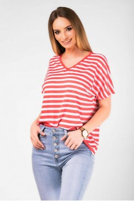VICTORIA MODA Divatos bőszabású vékony csíkos hátul megkötős rövid ujjú felső