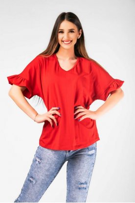 VICTORIA MODA Divatos bőszabású fodros ujjú hátul megkötős rövid ujjú póló