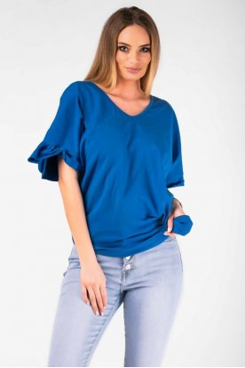 VICTORIA MODA Divatos bőszabású fodros ujjú hátul megkötős rövid ujjú póló