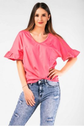 VICTORIA MODA Divatos bőszabású fodros ujjú hátul megkötős rövid ujjú póló
