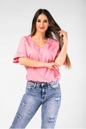 VICTORIA MODA Divatos bőszabású fodros ujjú hátul megkötős rövid ujjú póló
