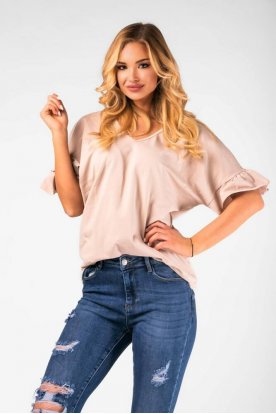 VICTORIA MODA Divatos bőszabású fodros ujjú hátul megkötős rövid ujjú póló