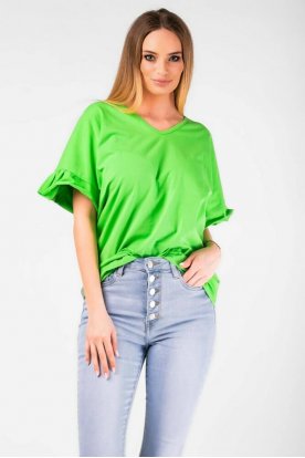 VICTORIA MODA Divatos bőszabású fodros ujjú hátul megkötős rövid ujjú póló