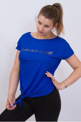 RUCY FASHION trendi alján megkötős feliratos rövid ujjú női felső