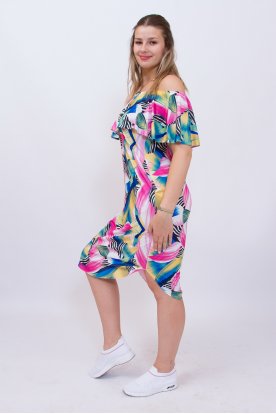 RUCY FASHION abtrakt mintás zsebes bő fazonú kerekített aljú midi ruha pelerines vállra húzható felső résszel
