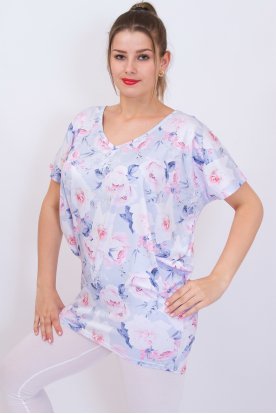 RUCY FASHION divatos hátul megkötős lila alapon virág mintás szexi lezser felső