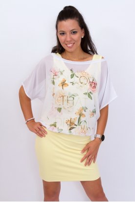 Rucy Fashion alkalmi rövid ujjas muszlin tunika/ mini ruha trikós alsórésszel