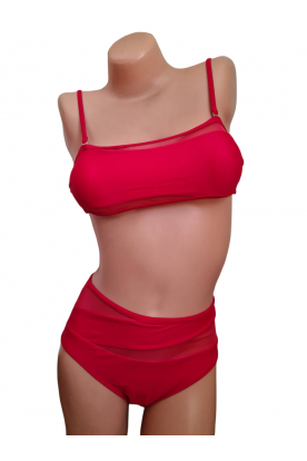 Divatos egyszínű topos és magasított derekú bikini tüll betéttel