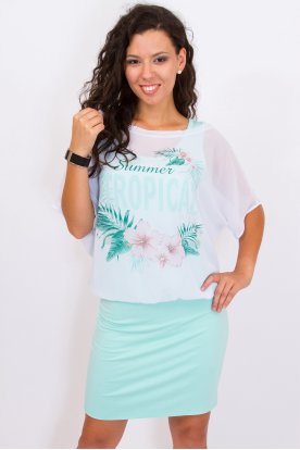 Rucy Fashion alkalmi rövid ujjas muszlin tunika/tropical mintás, trikós alsórésszel