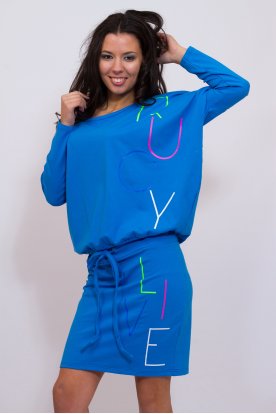 RUCY FASHION divatos derékban megköthető egyszínű lezser női hosszú ujjú tunika/ mini ruha