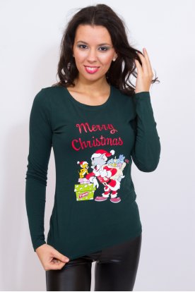 Divatos karácsonyi Merry Chistmas mintával díszített testhezálló női hosszú ujjú felső
