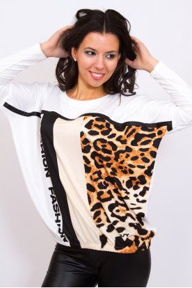 RUCY FASHION divatos hosszú ujjú leopárd mintás gumis aljú női felső