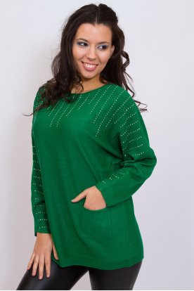 EBELIEVE divatos kövekkel díszített elöl 2 zsebes bőszabású hosszú ujjú pulóver