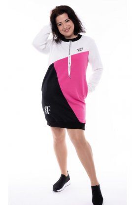 RUCY FASHION Stílusos hosszú ujjú nyomott feliratú steppelt zsebes sportos mini ruha/tunika