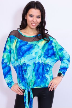 RUCY FASHION Divatos hosszú ujjú anyagában mintás oldalt megkötős tüllbetéttel díszített felső