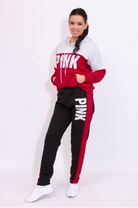 Divatos nyomott PINK feliratos 2 részes szabadidő együttes kenguru zsebes felsővel