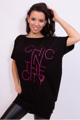 RUCY FASHION Divatos rövid ujjú neon chic feliratú lezser felső
