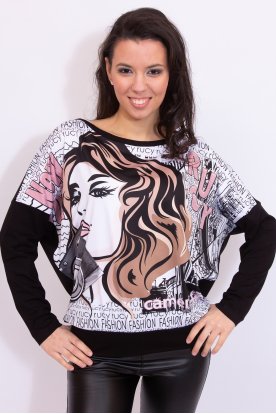 RUCY FASHION Divatos hosszú denevér ujjú pop girl mintás passzés aljú női felső