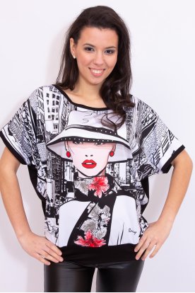 RUCY FASHION Divatos rövid denevér ujjú pop girl mintás passzés aljú női felső