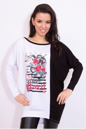 RUCY FASHION Divatos hosszú ujjú rózsa slogen mintás lezser felső
