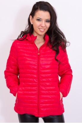 Divatos egyszínű nagy méretű női átmeneti rövid steppelt kabát levehető kapucnival