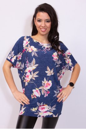 RUCY FASHION Stílusos farmerkék gyönyörű virág mintás denevér rövid ujjú lezser felső
