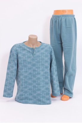 Meleg anyagában mintás polárbélelt hosszú 2 részes férfi pizsama