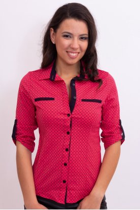 CATANIA Divatos női karcsúsított roll up ujjú piros alapon apró kockás ing