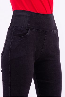 Divatos magasított gumis derekú női sztreccses anyagú belül bolyhos farmer hatású nadrág