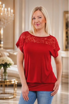 RUCY FASHION Divatos álkalmi passzés aljú rövid ujjú felső csipke betéttel
