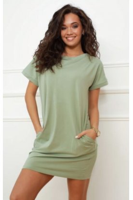 VIKTORIA MODA Rövid ujjú oldalzsebes bőszabású mini ruha