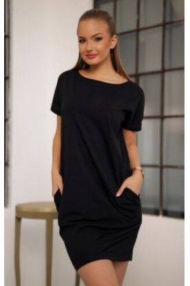 VIKTORIA MODA Rövid ujjú oldalzsebes bőszabású mini ruha