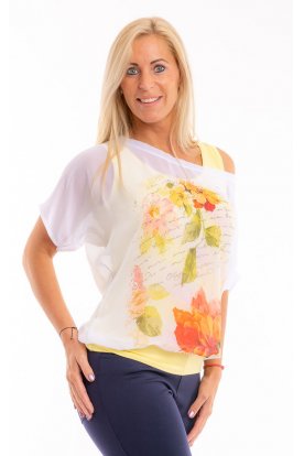 RUCY FASHION Viva áttetsző rövid ujjú passzés felső sárga-tropical