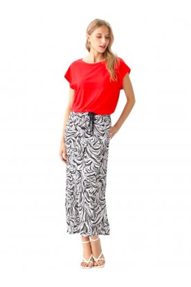RUCY FASHION Divatos maxi szoknya fekete-fehér pálmalevél