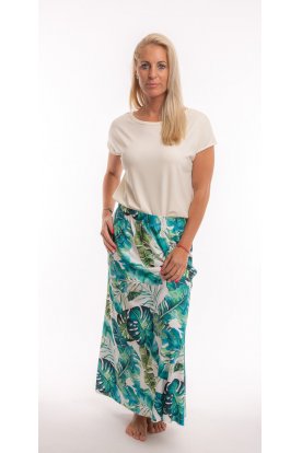 RUCY FASHION Divatos hosszú harang szoknya tropical zöld levél mintás