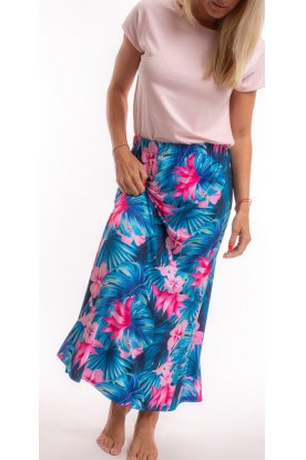 RUCY FASHION Divatos hosszú harang szoknya tropical türkízkék levél- virág mintás