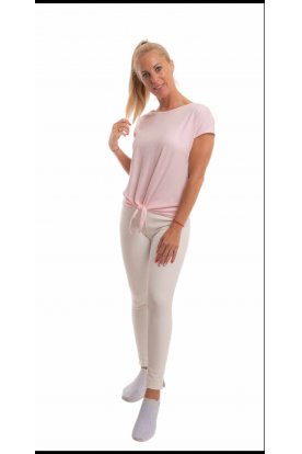 RUCY FASHION Elől kötős rövid ujjú felső -rózsaszín-emblémás