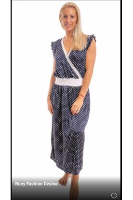 RUCY FASHION Divatos mellrésznél átlapolt pöttyös mintás rövid lepke ujjú női midiruha