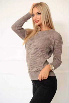 VICTORIA MODA Divatos bő szabású vékony kötésű rombusz mintás pulóver