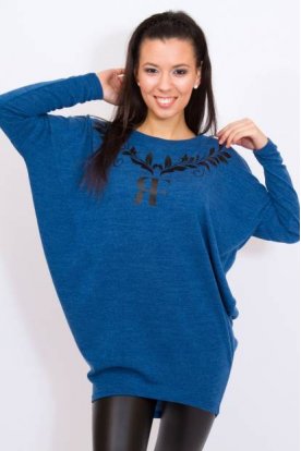 RUCY FASHION Divatos kötött nyomott levél és márkajelzéssel díszített női lezser felső