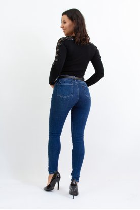 REDRESS Divatos push up-os szexi magasított derekú csőszárú női farmernadrág fekete övvel