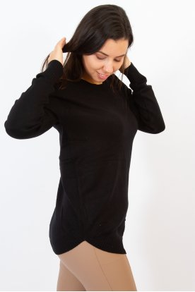 Divatos gépi kötésű kerek nyakú hosszú ujjú felső/tunika kerekített aljú