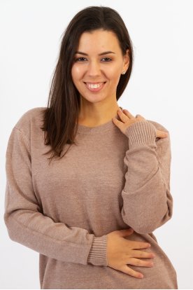 Divatos gépi kötésű kerek nyakú hosszú ujjú felső/tunika kerekített aljú