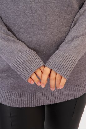 Divatos gépi kötésű kerek nyakú hosszú ujjú felső/tunika kerekített aljú