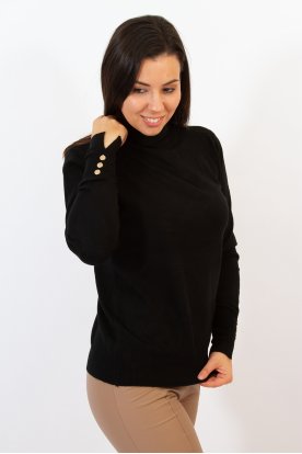 Divatos gépi kötésű  garbós női felső dekoratív gombokkal