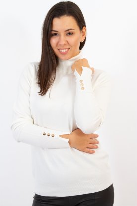 Divatos gépi kötésű  garbós női felső dekoratív gombokkal