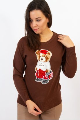 Divatos pihe-puha macis hosszú ujjú gépi kötésű női pulóver