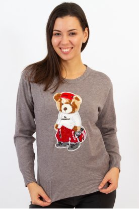 Divatos pihe-puha macis hosszú ujjú gépi kötésű női pulóver