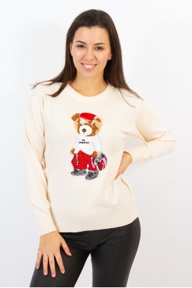 Divatos pihe-puha macis hosszú ujjú gépi kötésű női pulóver